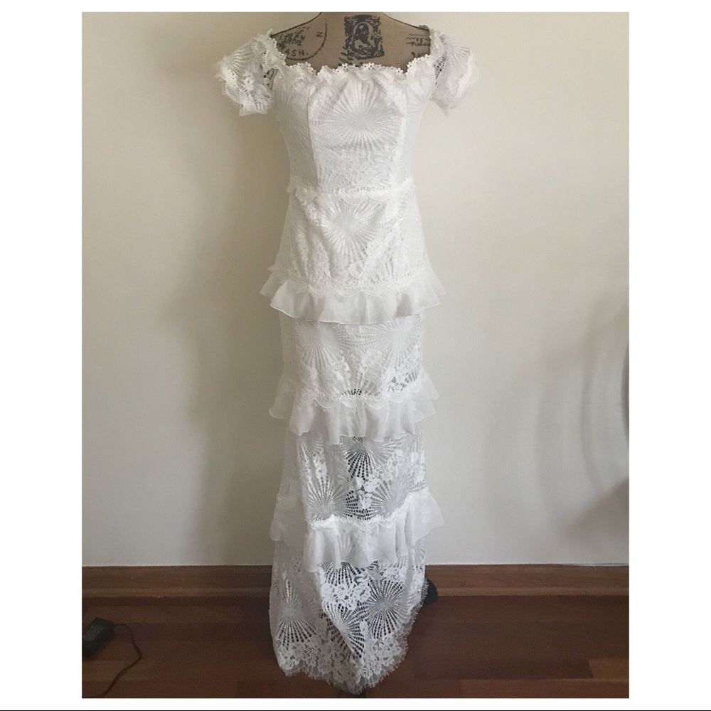 FOXIEDOX OFF THE SHOULDER RUFFLE TIER MAXI GOWN - Picture 6 of 7